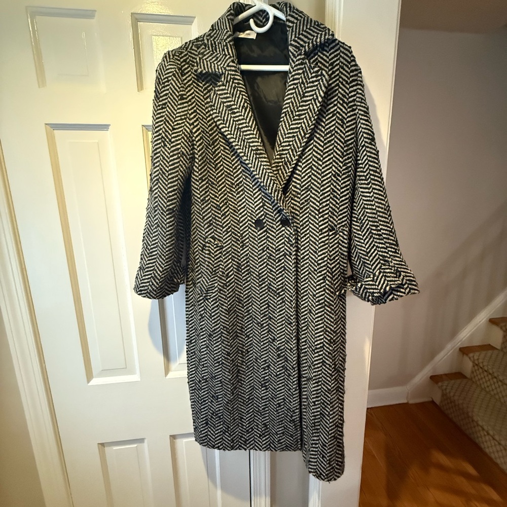 Anine Bing Black and White Herringbone Trench Coat